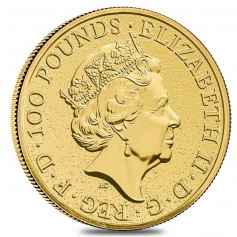 Золотая монета Великобритании 100 фунтов "Красный Дракон" 31,1г.,  2017г., 1 OZ