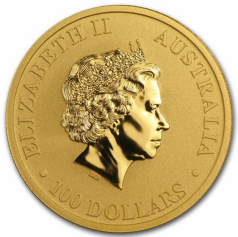 Золотая монета Австралии 100 долларов Лунный календарь I -"Год Кролика" 1999 год, 1oz, 31,1г.