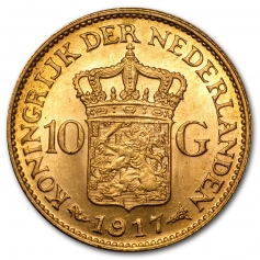 Золотая монета 10 Гульденов Нидерланды